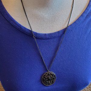 23" Gunmetal Open Disc Circle Pendant Necklace NWT